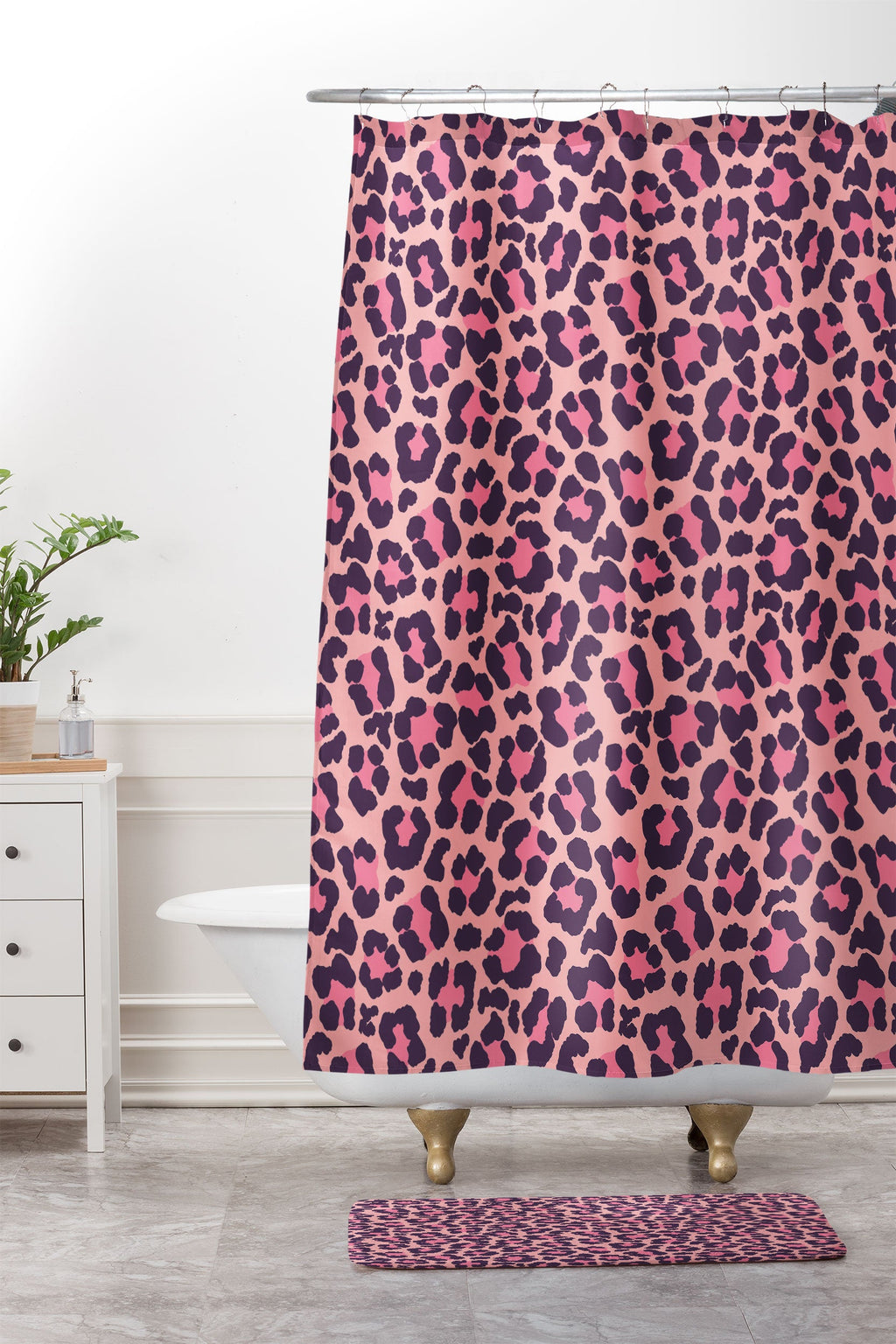 Avenie Leopard Print Coral Pink Memory Foam Bath Mat