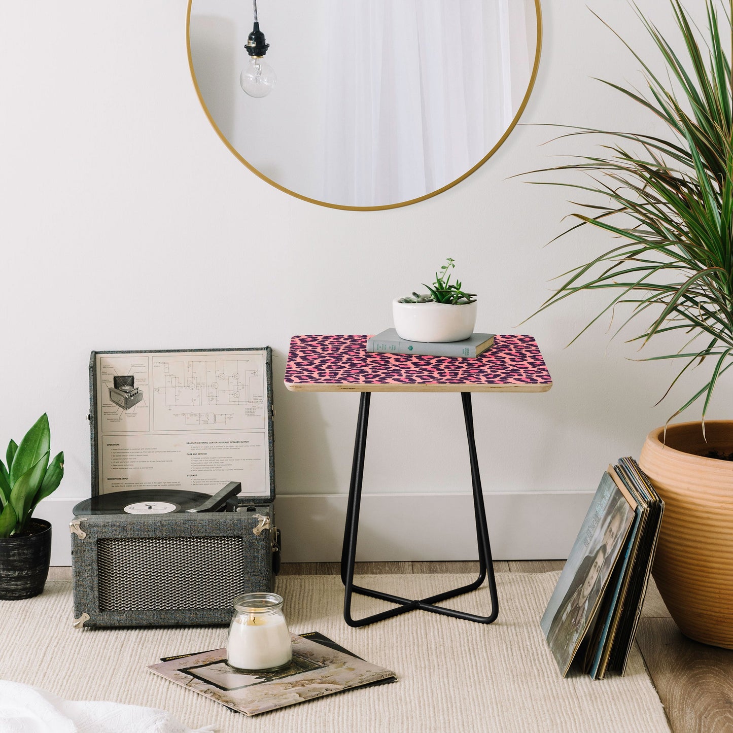 Avenie Leopard Print Coral Pink Side Table