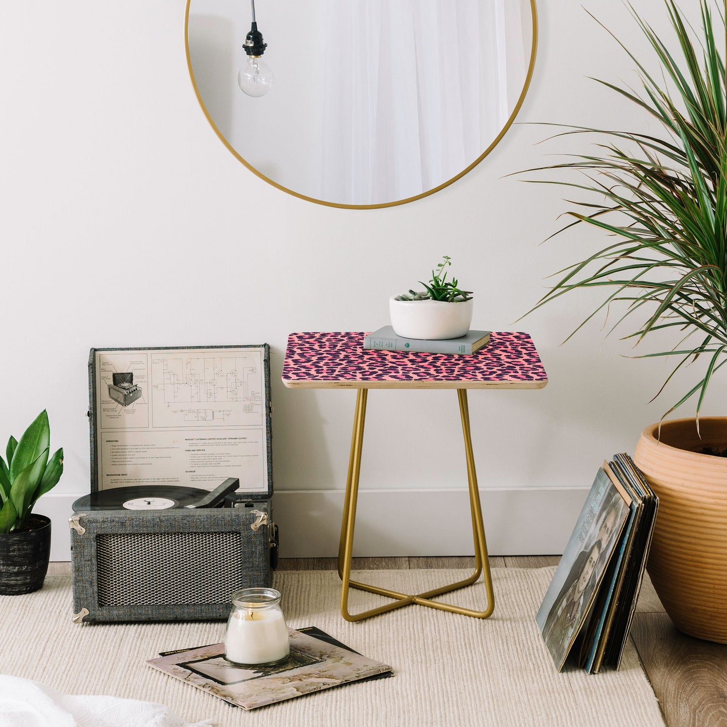 Avenie Leopard Print Coral Pink Side Table