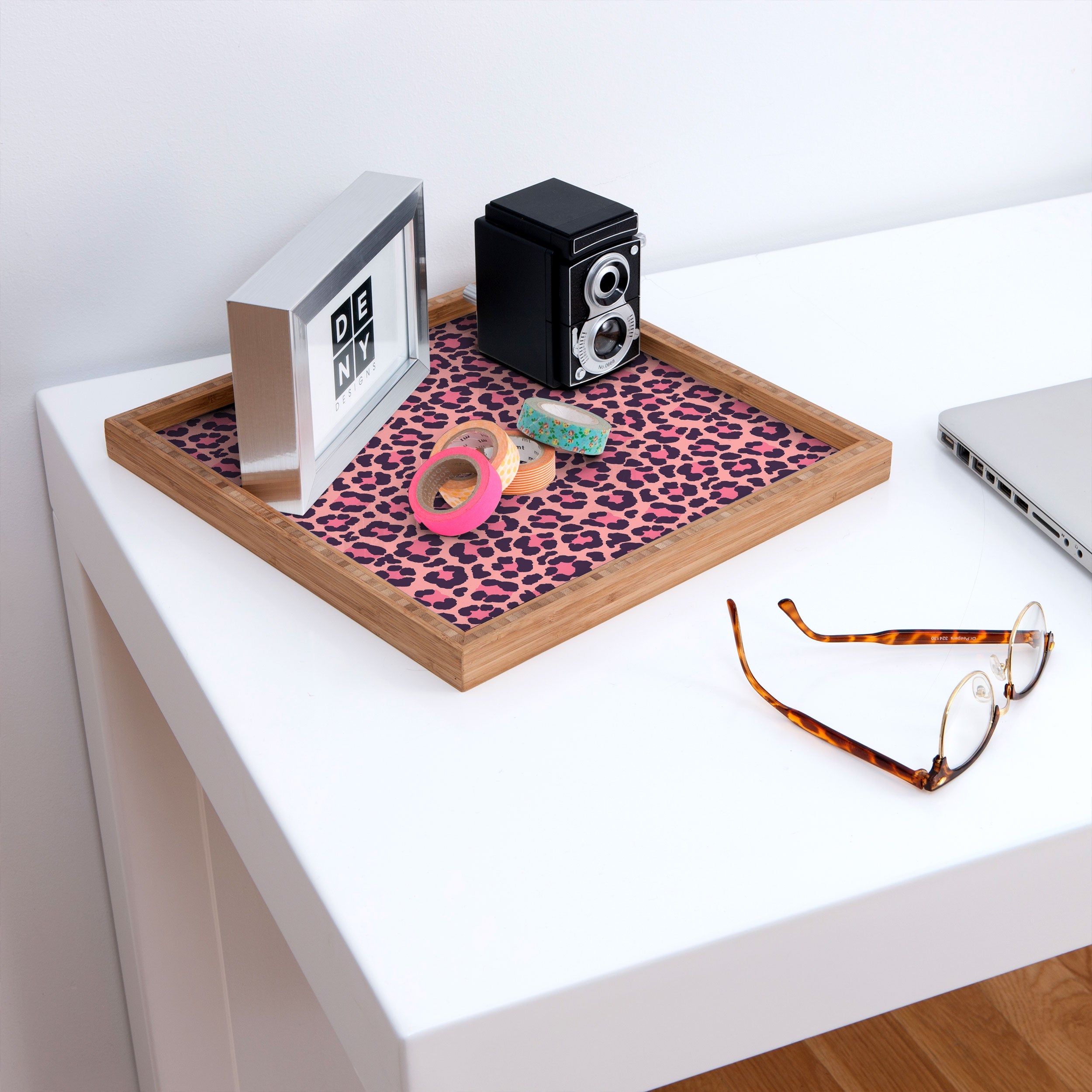 Avenie Leopard Print Coral Pink Square Tray
