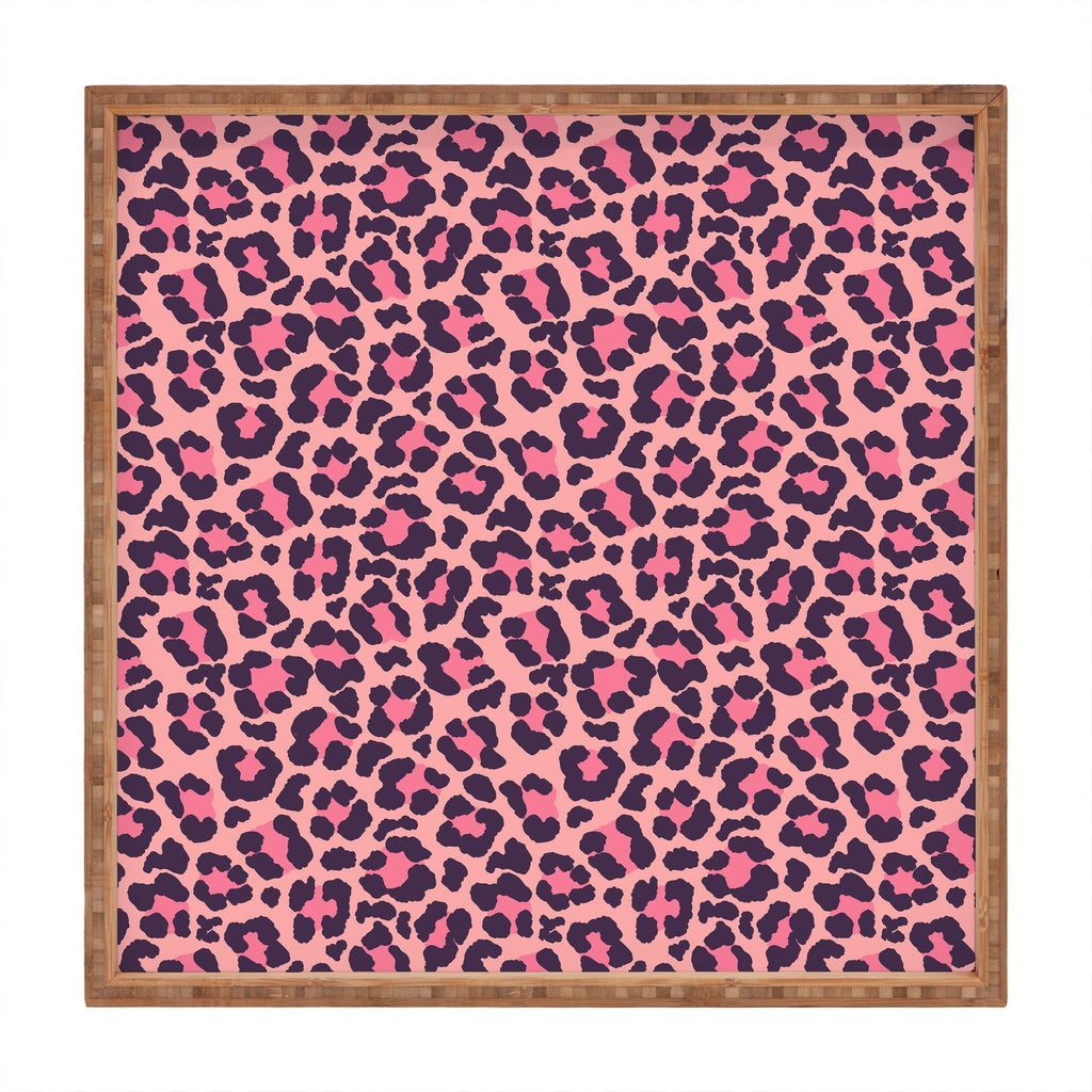 Avenie Leopard Print Coral Pink Square Tray