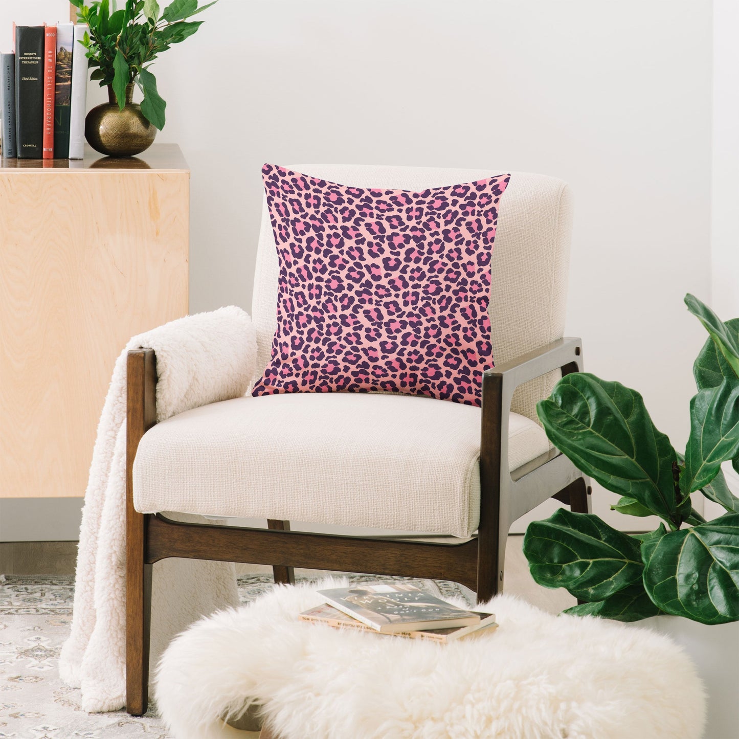 Avenie Leopard Print Coral Pink Throw Pillow