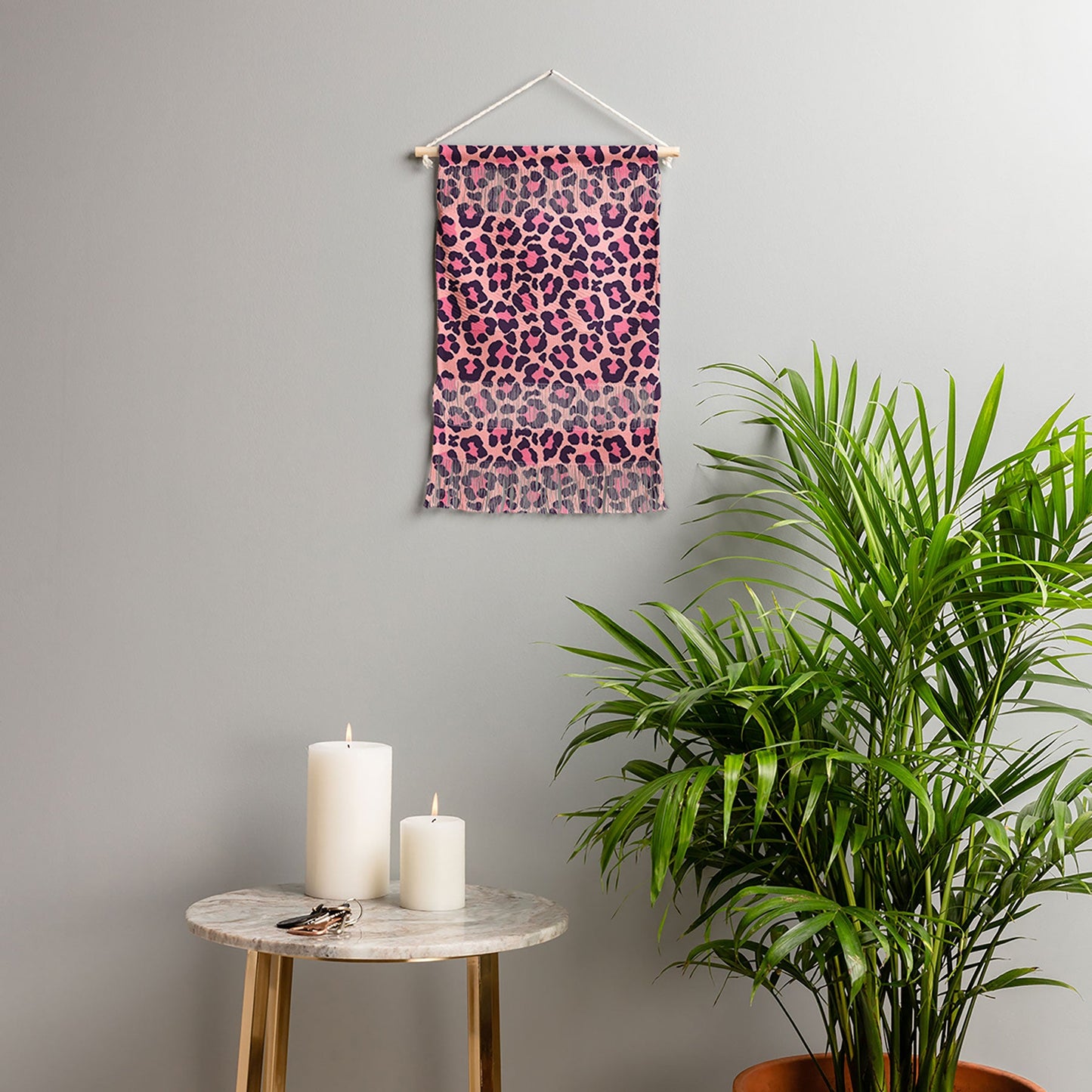 Avenie Leopard Print Coral Pink Wall Hanging Portrait