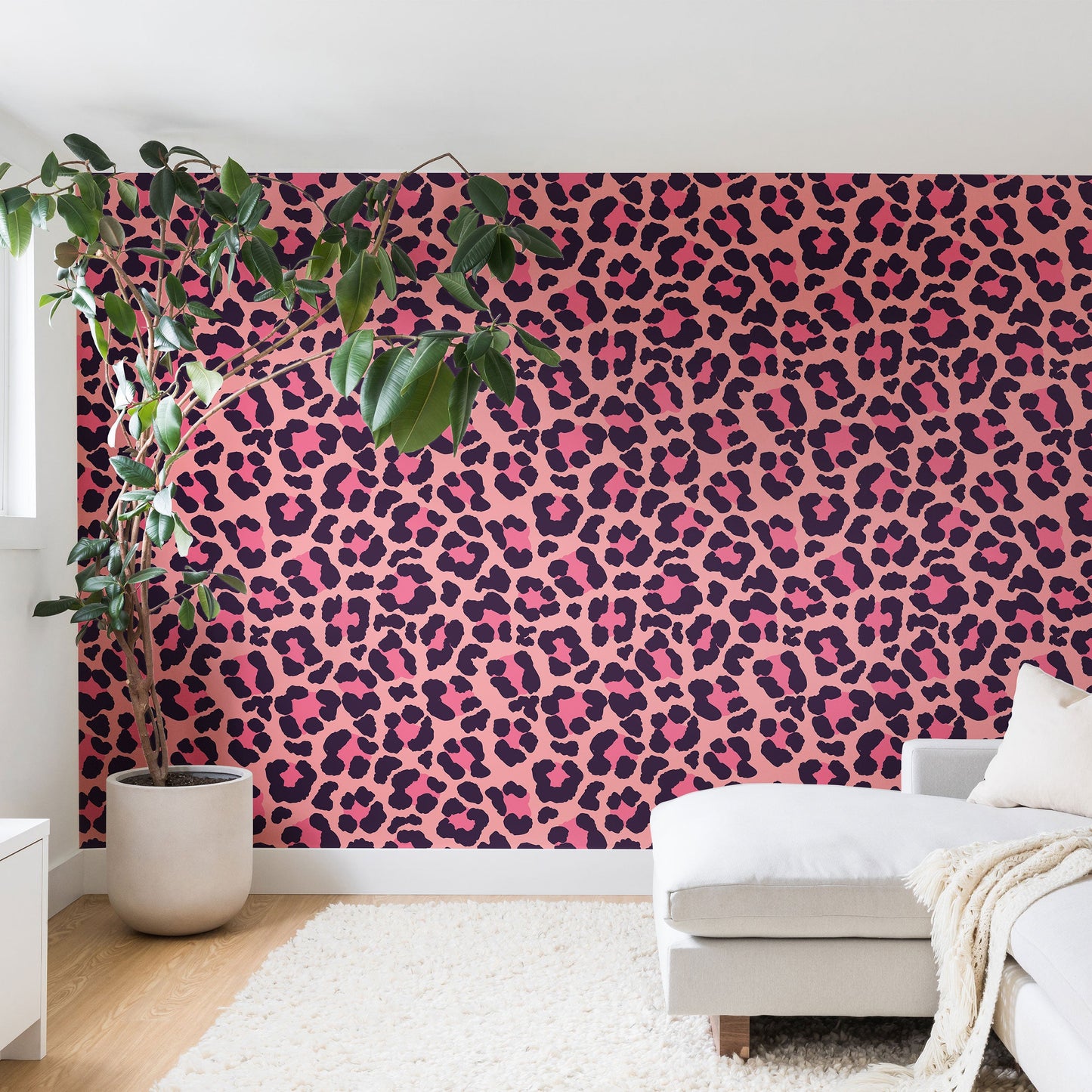 Avenie Leopard Print Coral Pink Wall Mural