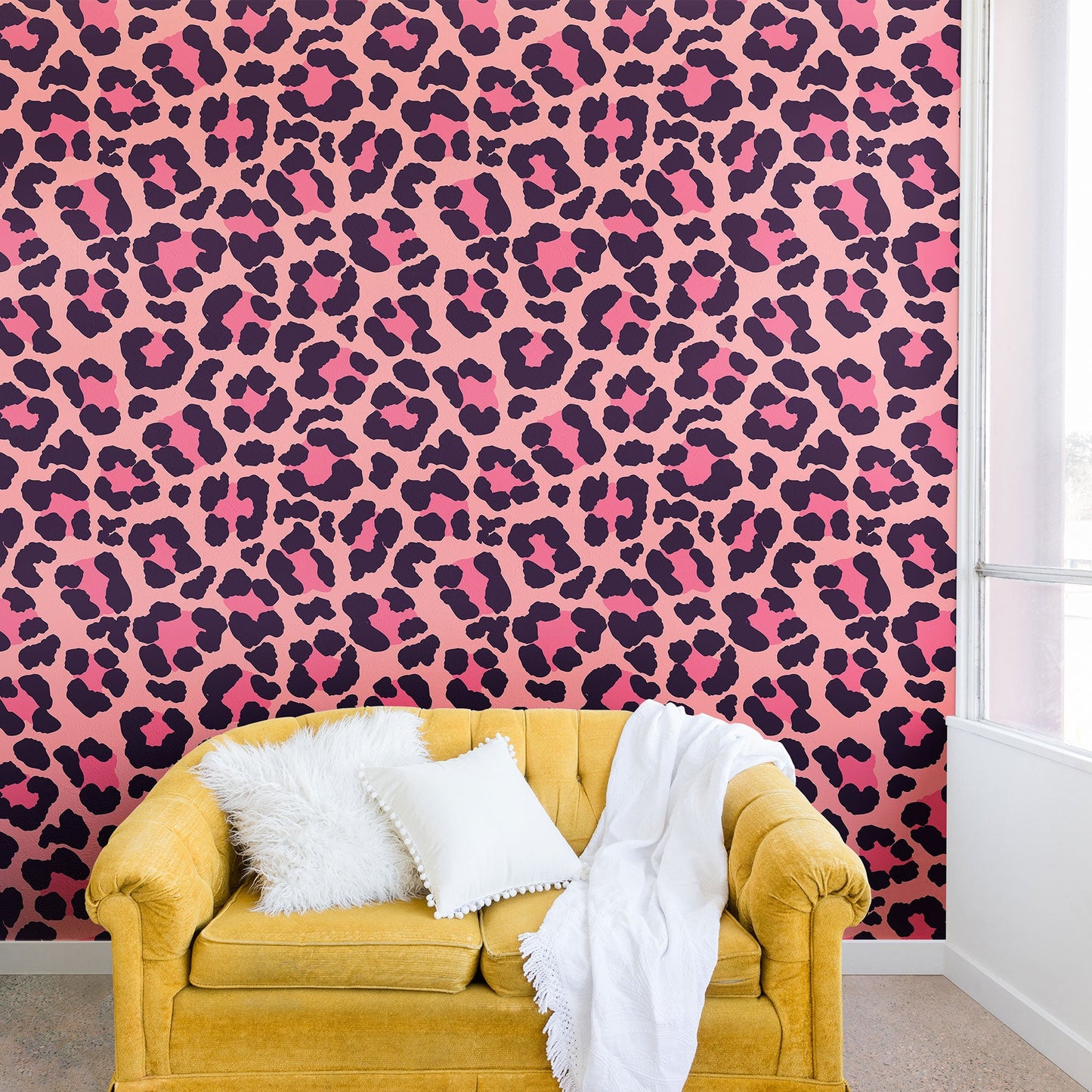 Avenie Leopard Print Coral Pink Wall Mural