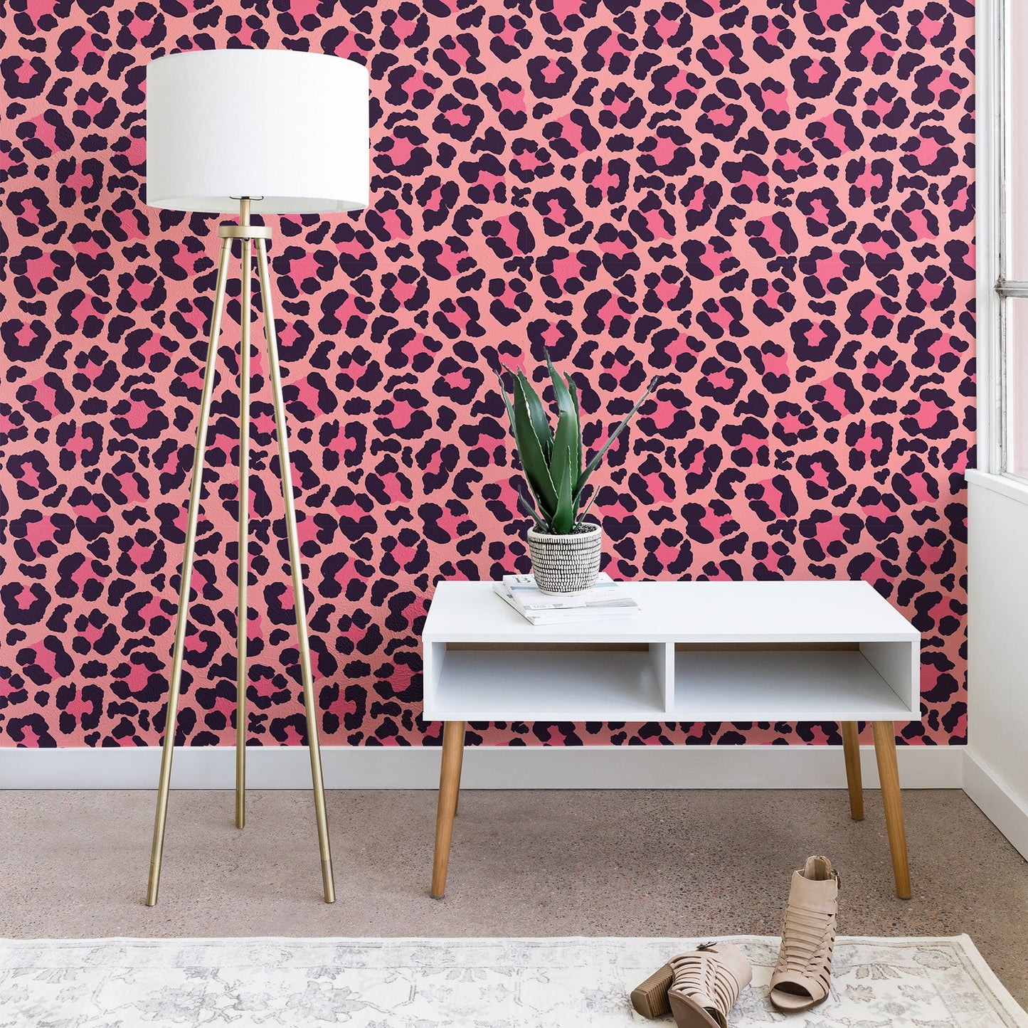 Avenie Leopard Print Coral Pink Wallpaper
