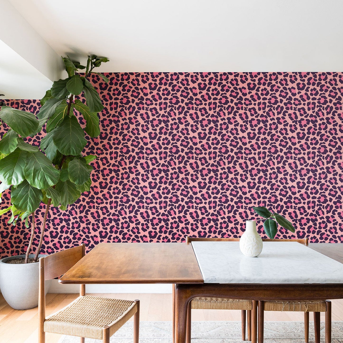 Avenie Leopard Print Coral Pink Wallpaper