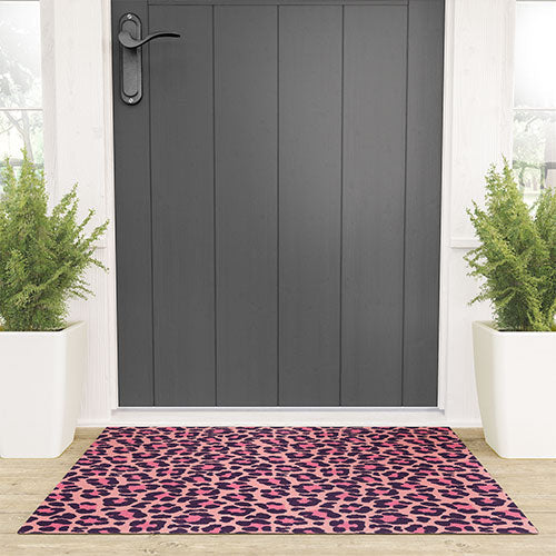 Avenie Leopard Print Coral Pink Welcome Mat