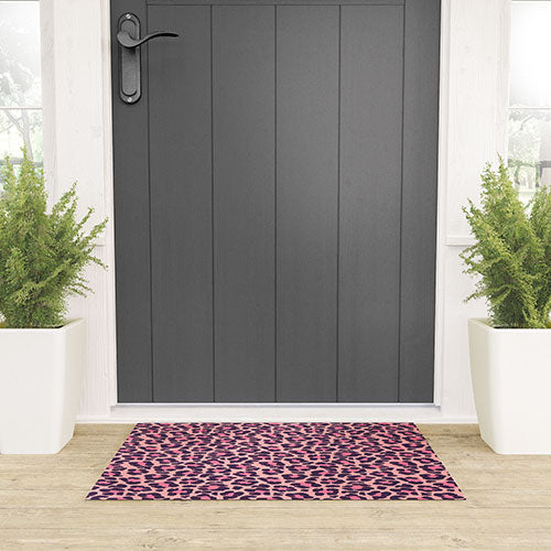 Avenie Leopard Print Coral Pink Welcome Mat