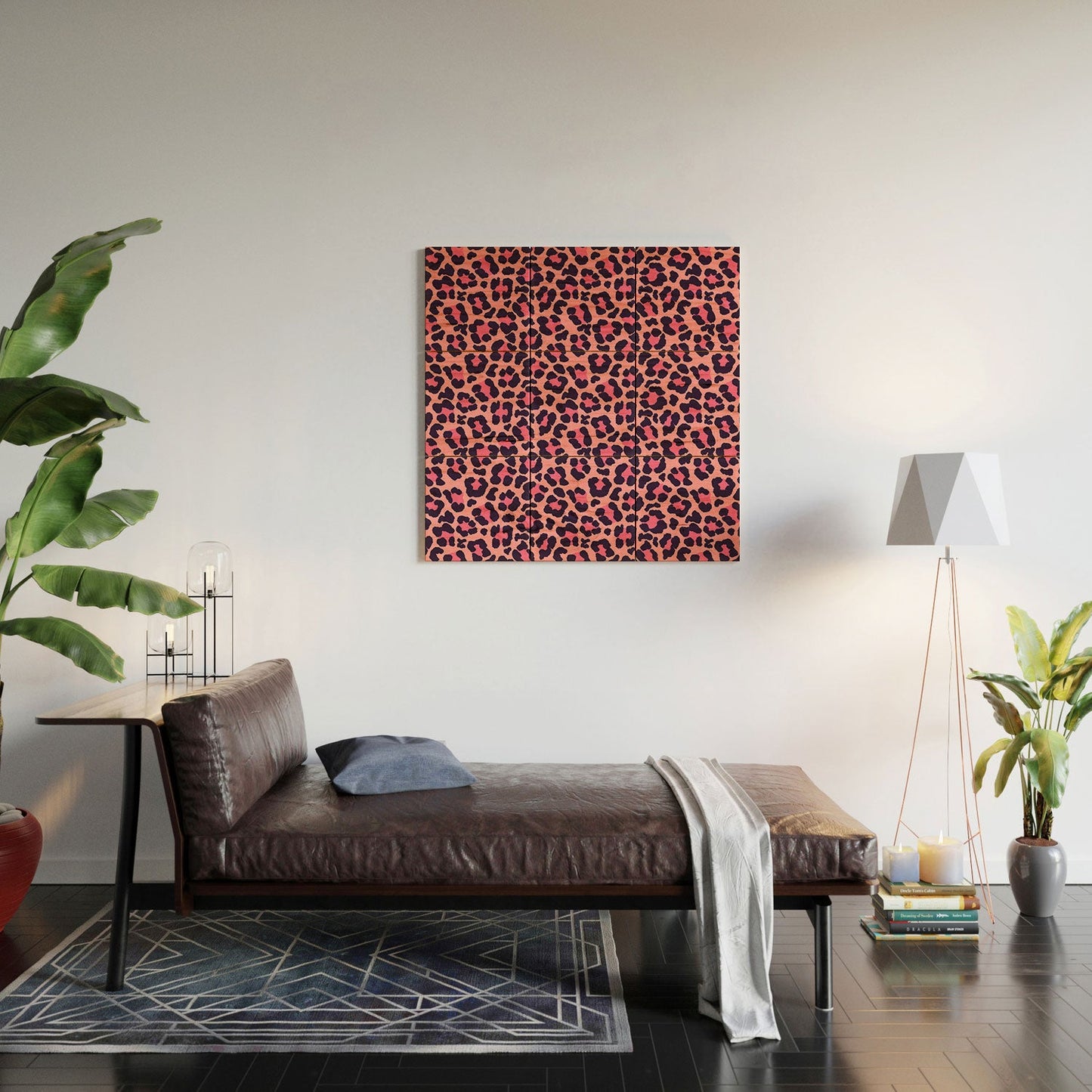 Avenie Leopard Print Coral Pink Wood Wall Mural
