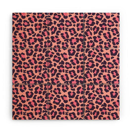 Avenie Leopard Print Coral Pink Wood Wall Mural