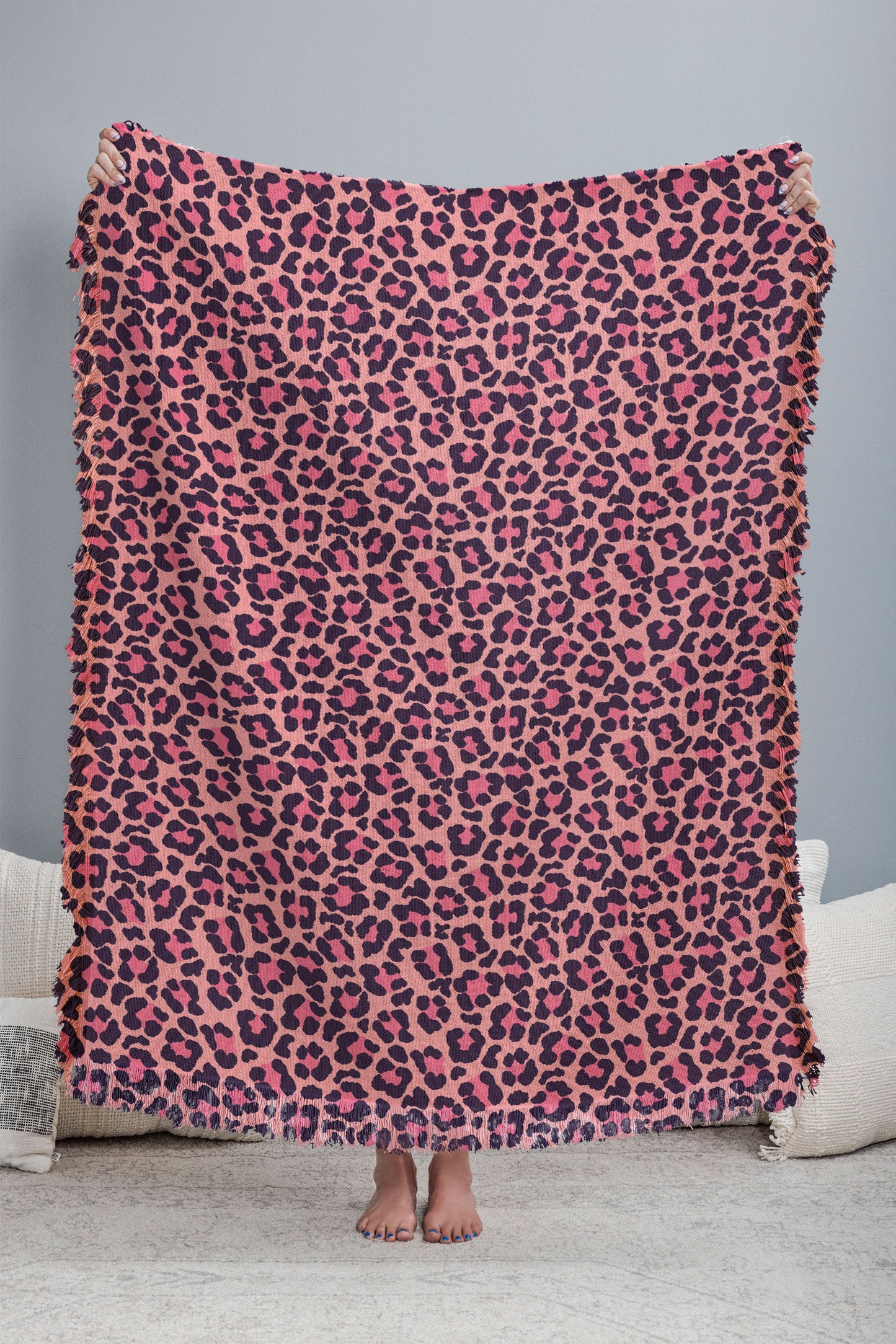 Avenie Leopard Print Coral Pink Throw Blanket