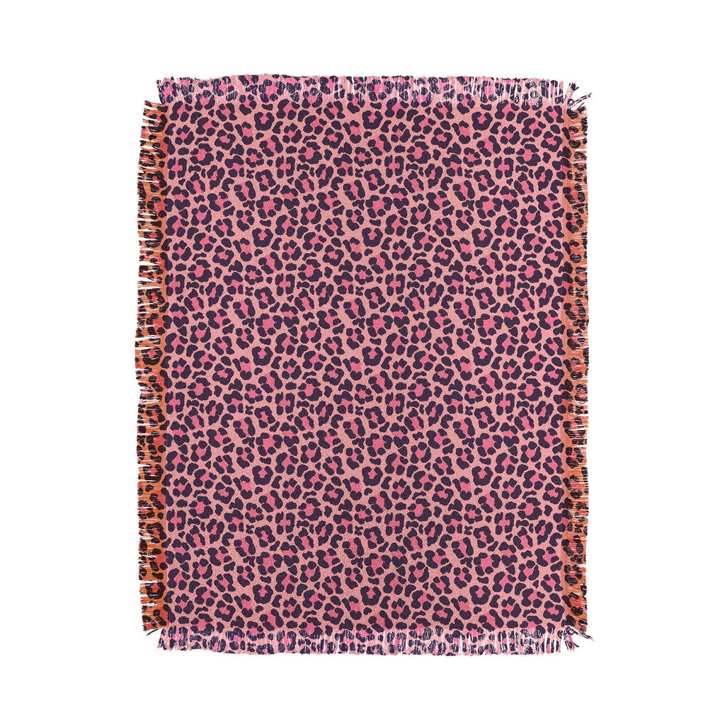 Avenie Leopard Print Coral Pink Throw Blanket