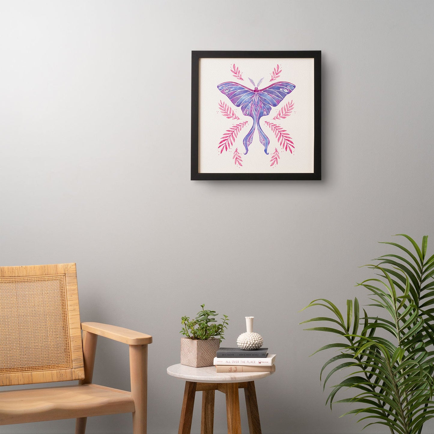 Avenie Luna Moth Blue Violet Framed Wall Art
