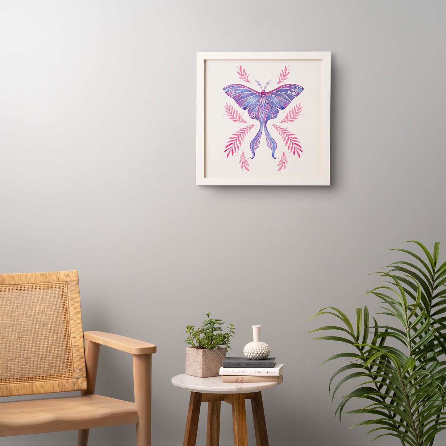 Avenie Luna Moth Blue Violet Framed Wall Art