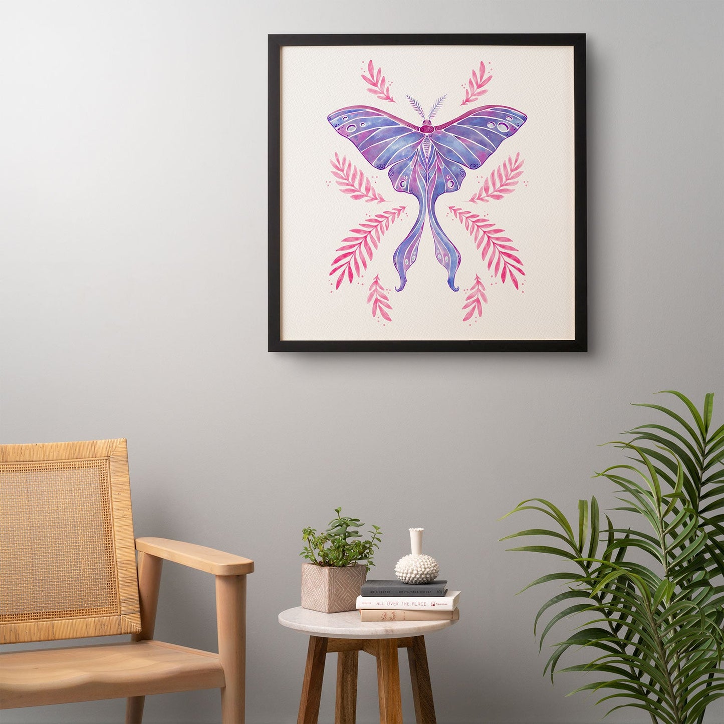 Avenie Luna Moth Blue Violet Framed Wall Art