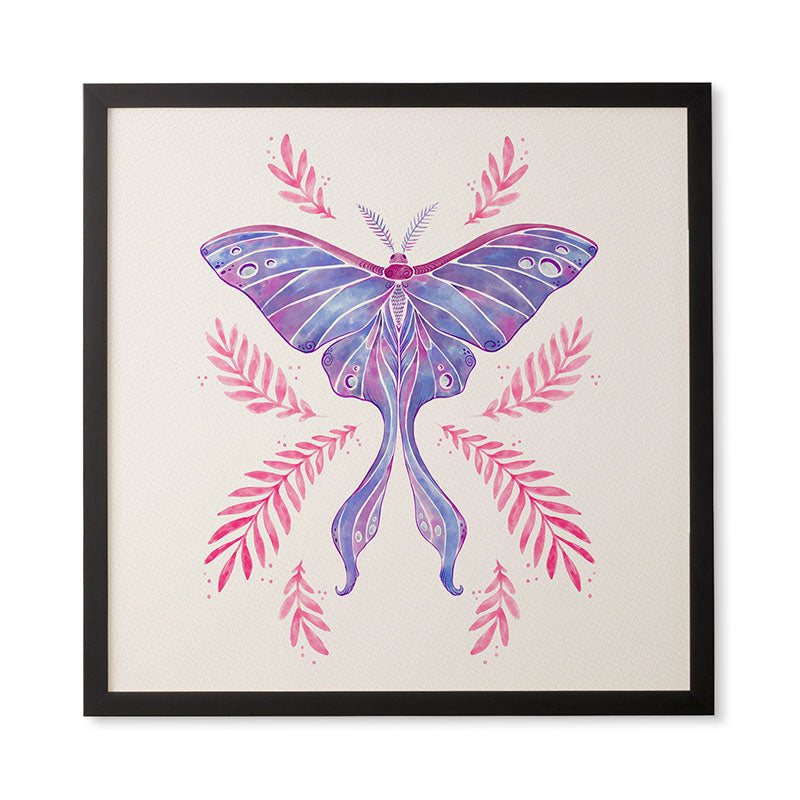 Avenie Luna Moth Blue Violet Framed Wall Art