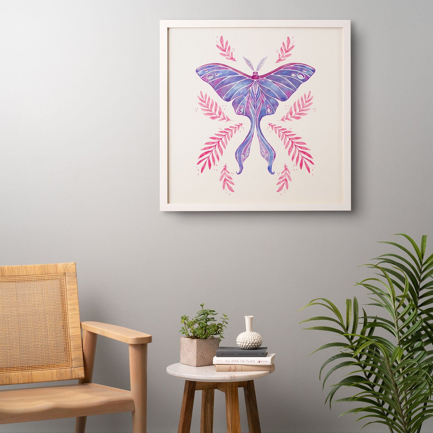 Avenie Luna Moth Blue Violet Framed Wall Art