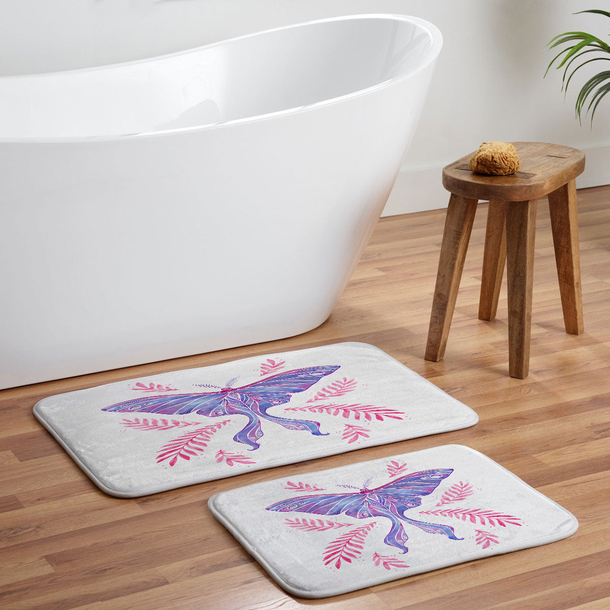 Avenie Luna Moth Blue Violet Memory Foam Bath Mat