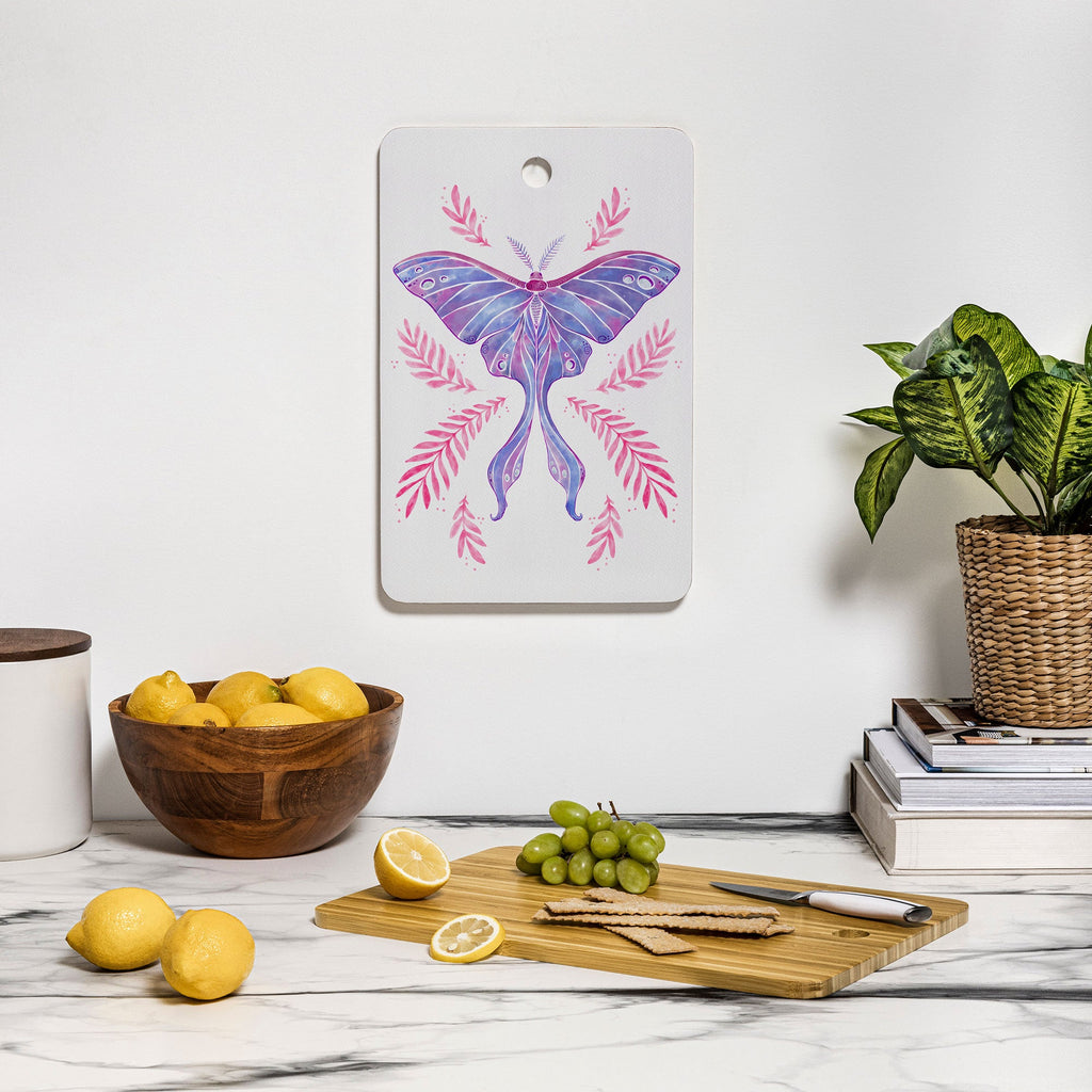 Avenie Luna Moth Blue Violet Cutting Board Rectangle