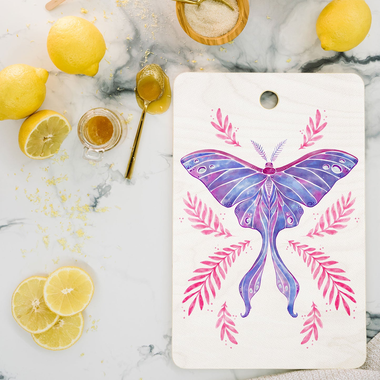 Avenie Luna Moth Blue Violet Cutting Board Rectangle