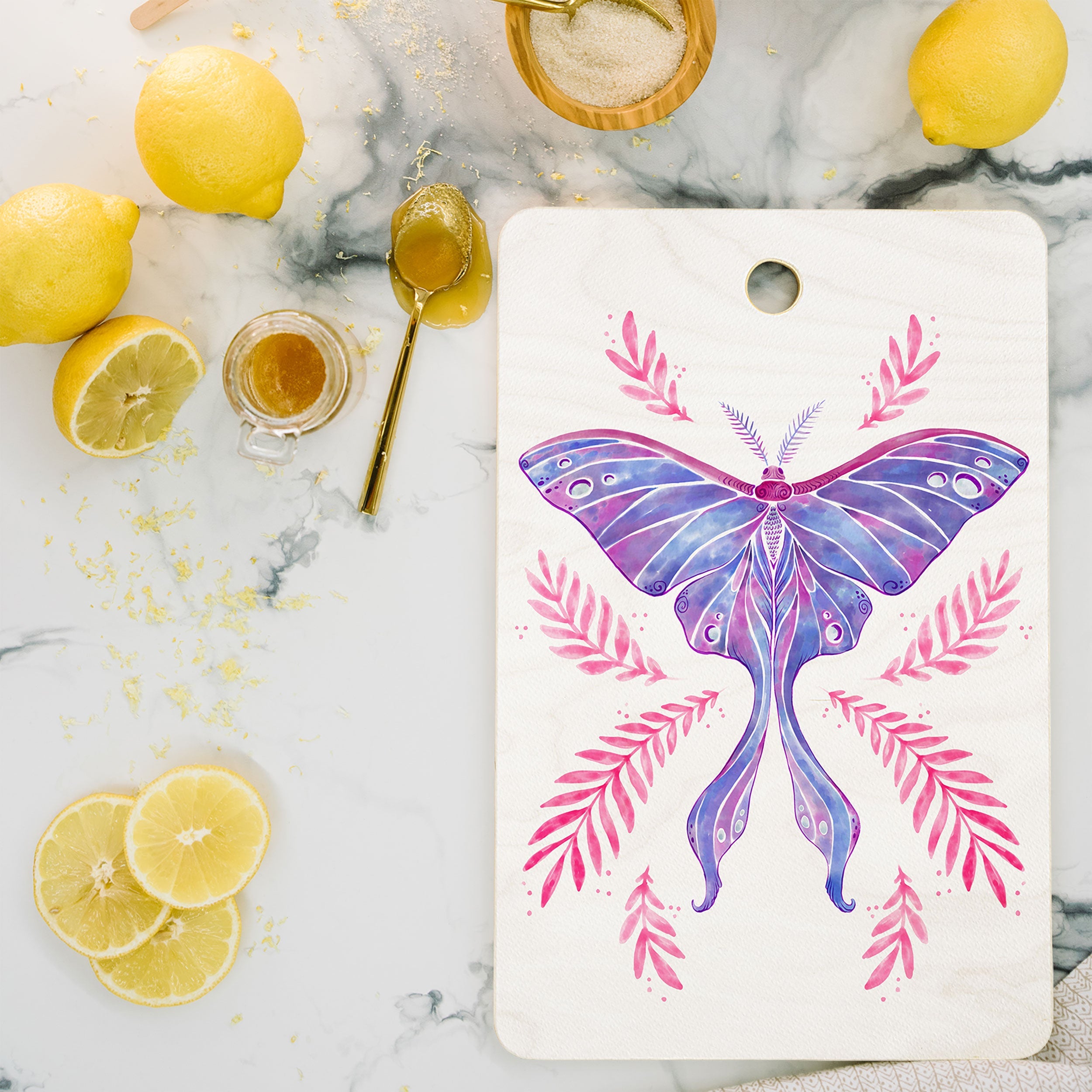 Avenie Luna Moth Blue Violet Cutting Board Rectangle