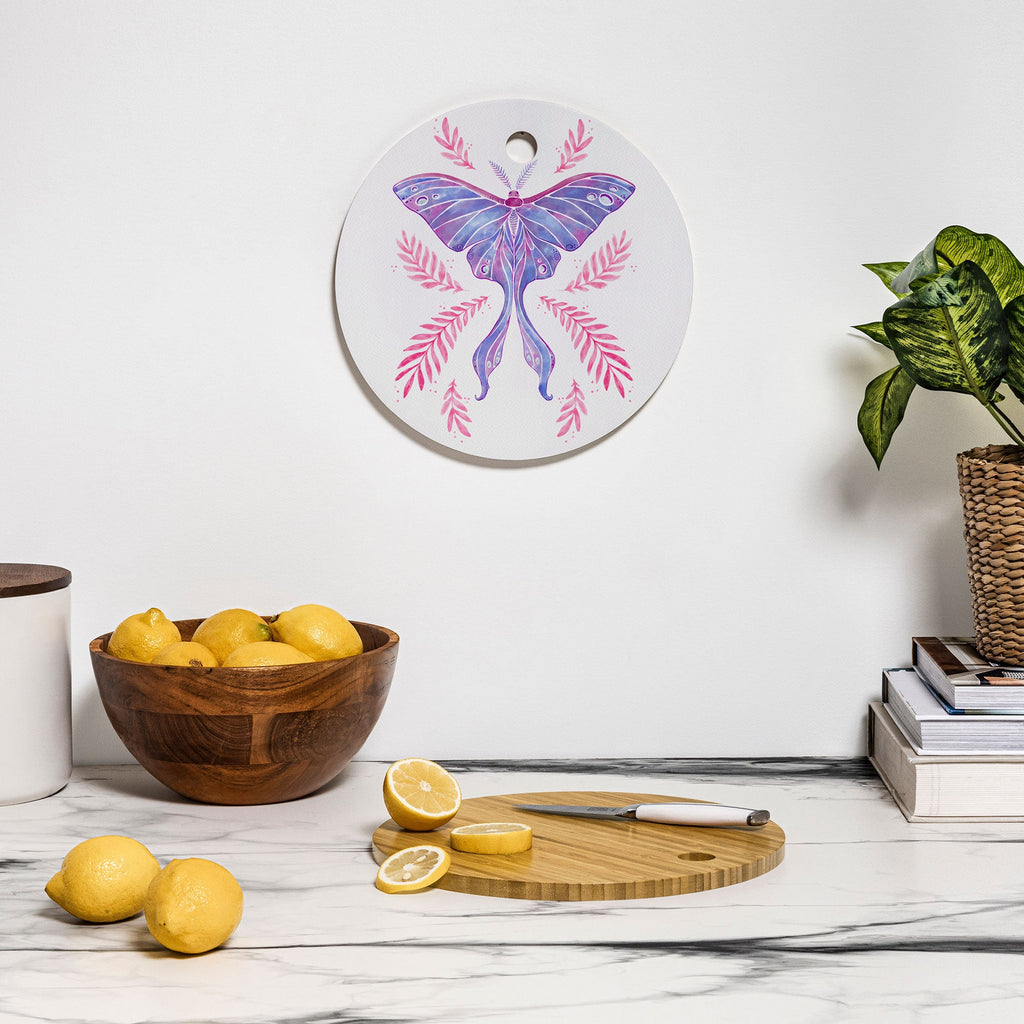 Avenie Luna Moth Blue Violet Cutting Board Round