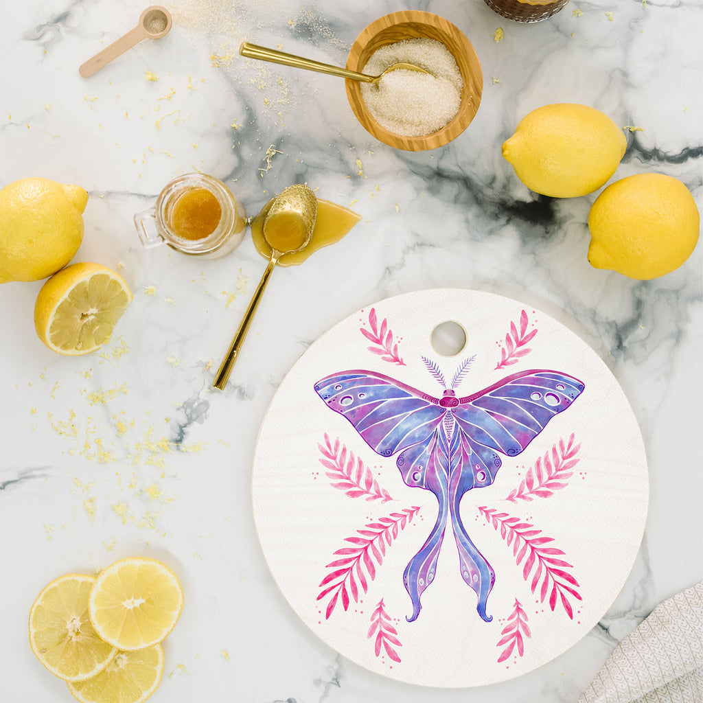 Avenie Luna Moth Blue Violet Cutting Board Round
