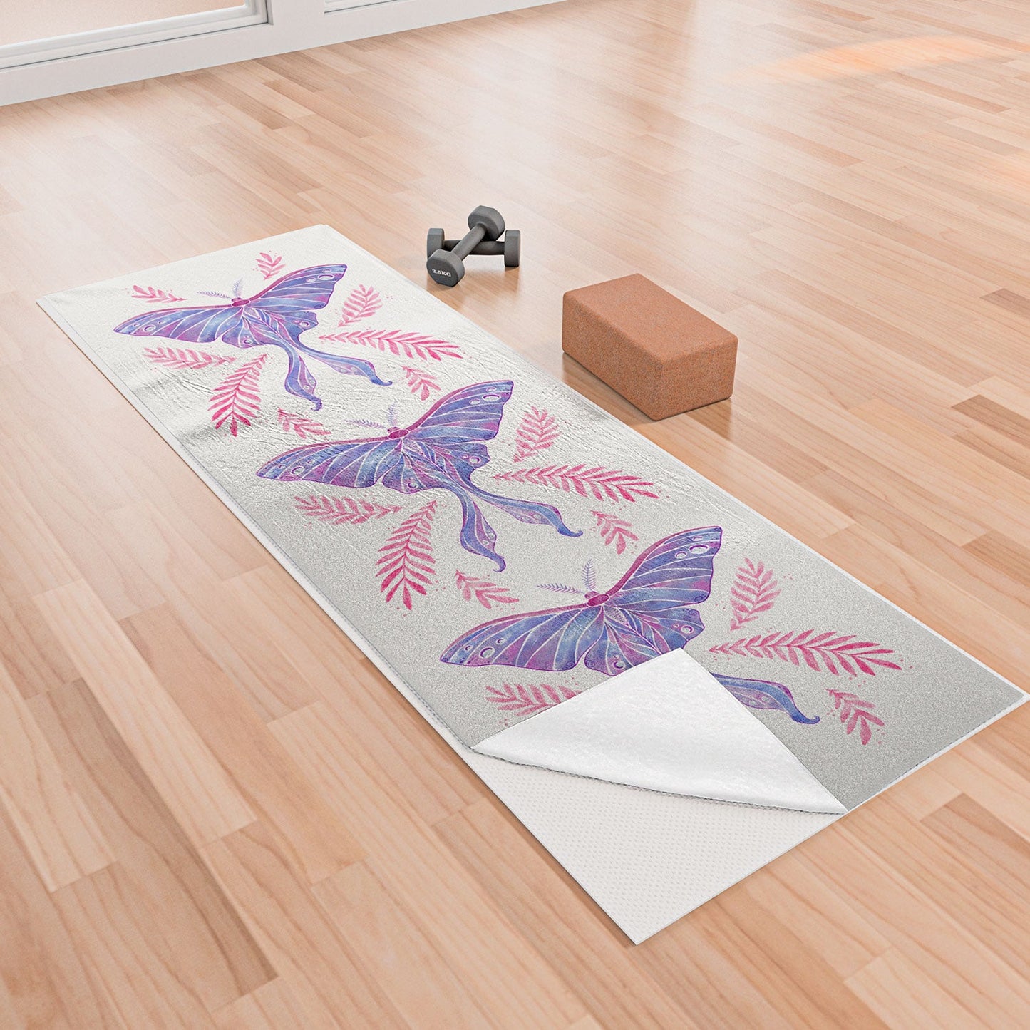 Avenie Luna Moth Blue Violet Yoga Towel