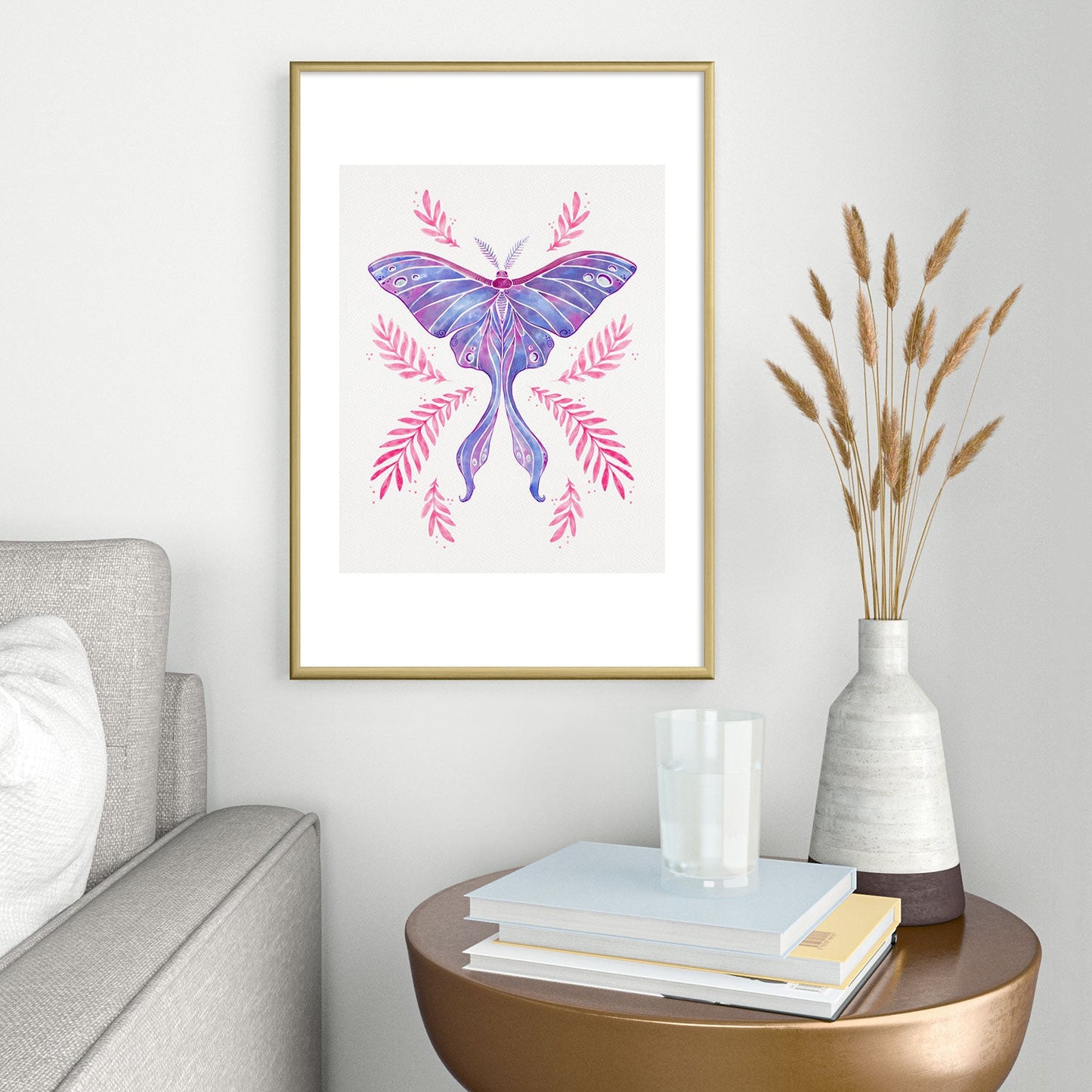Avenie Luna Moth Blue Violet Metal Framed Art Print