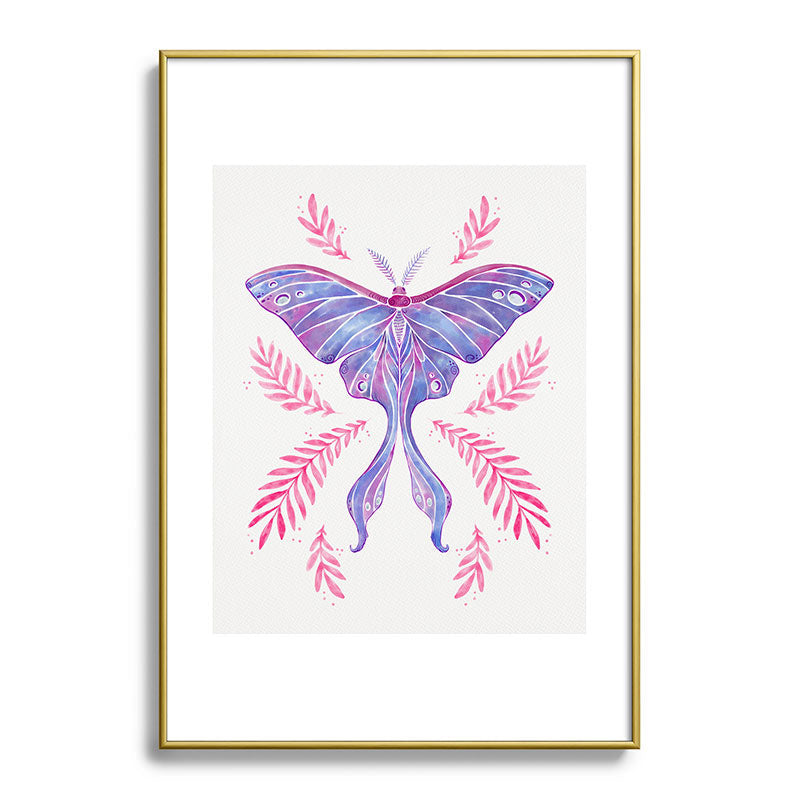 Avenie Luna Moth Blue Violet Metal Framed Art Print
