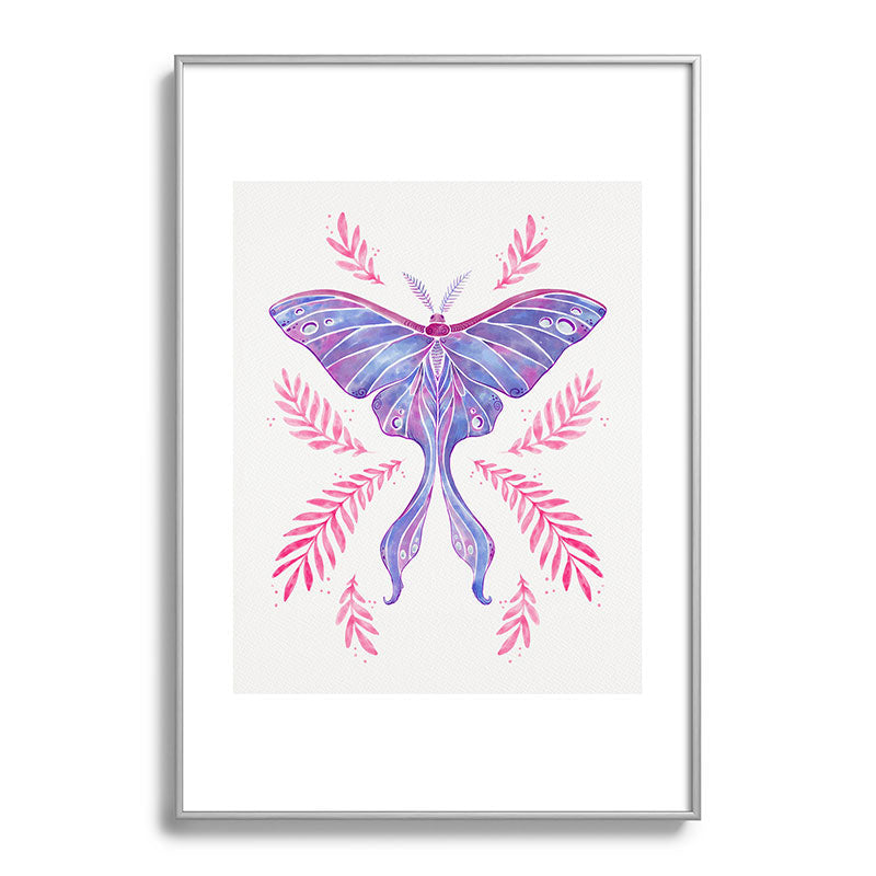 Avenie Luna Moth Blue Violet Metal Framed Art Print