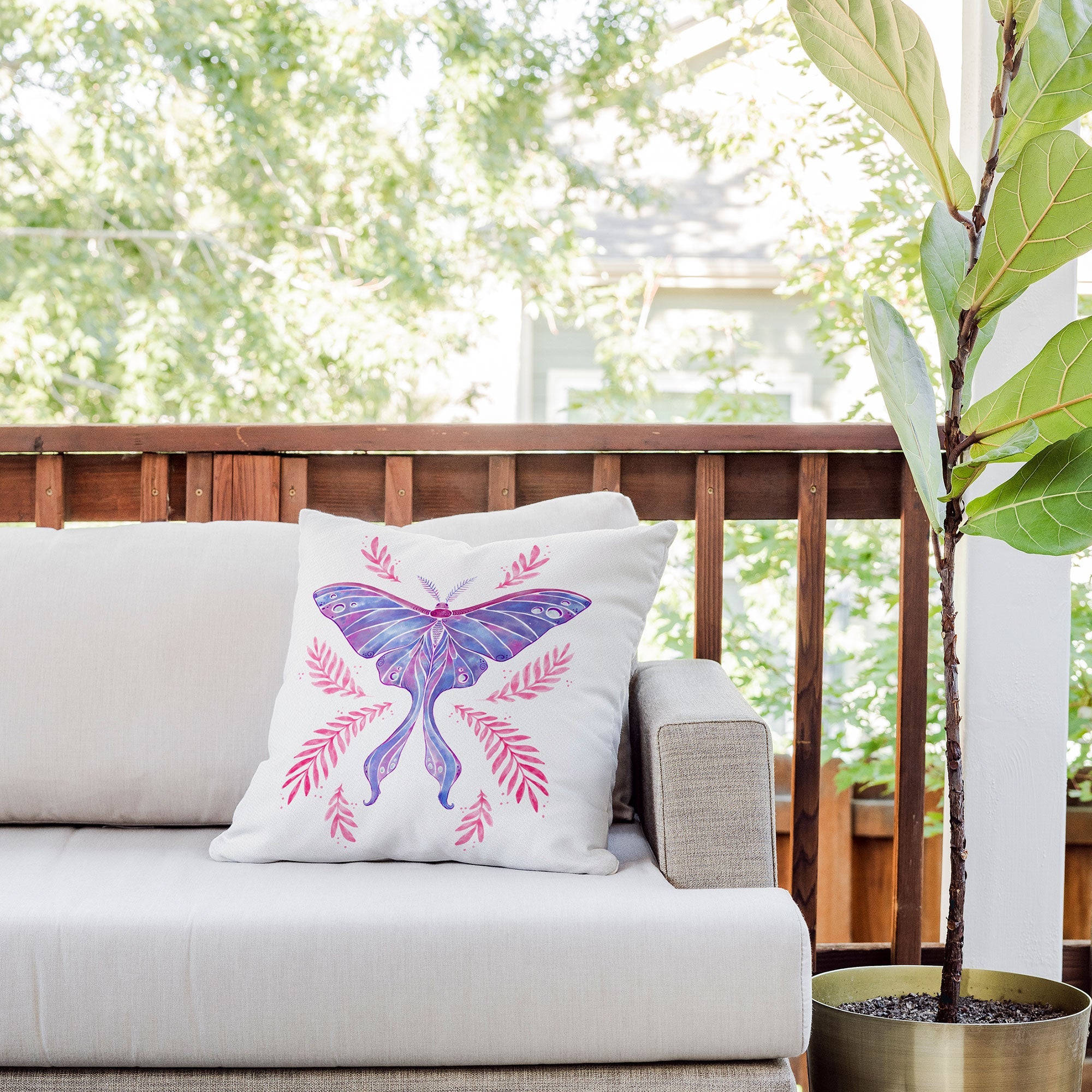 Avenie Luna Moth Blue Violet Outdoor Throw Pillow