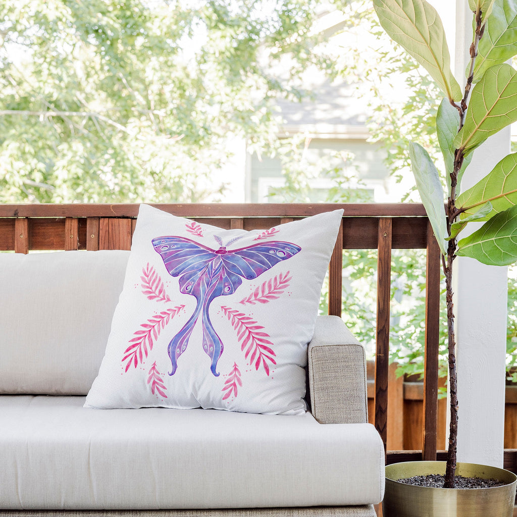 Avenie Luna Moth Blue Violet Outdoor Throw Pillow