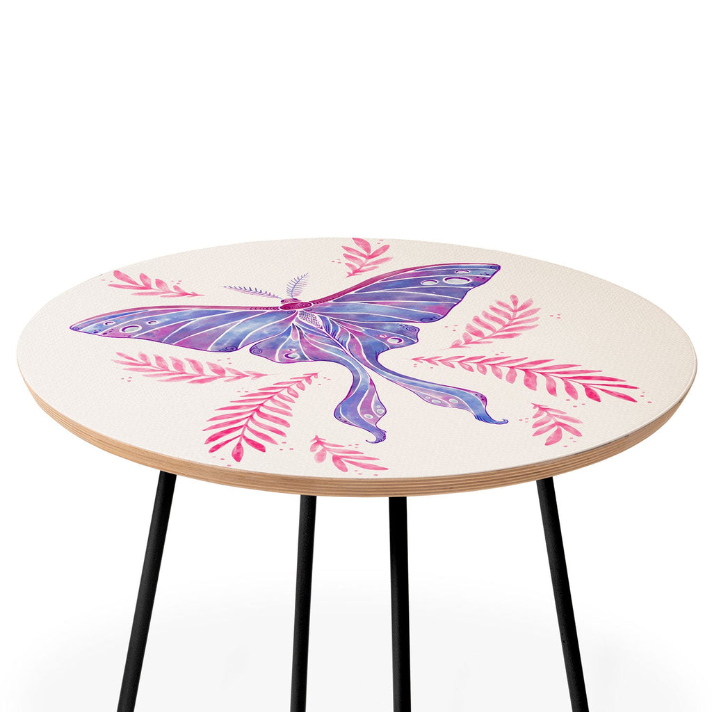 Avenie Luna Moth Blue Violet Round Side Table