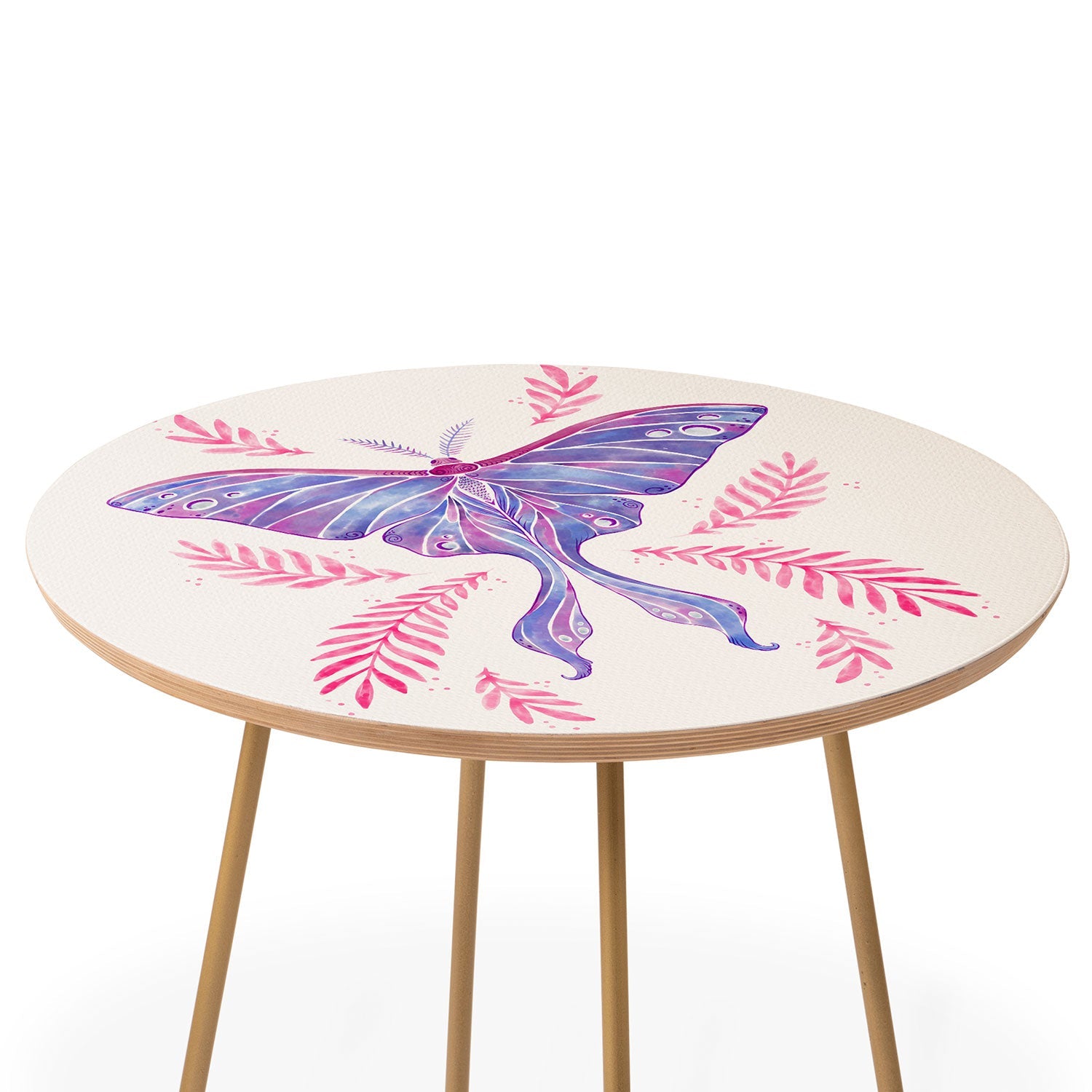 Avenie Luna Moth Blue Violet Round Side Table