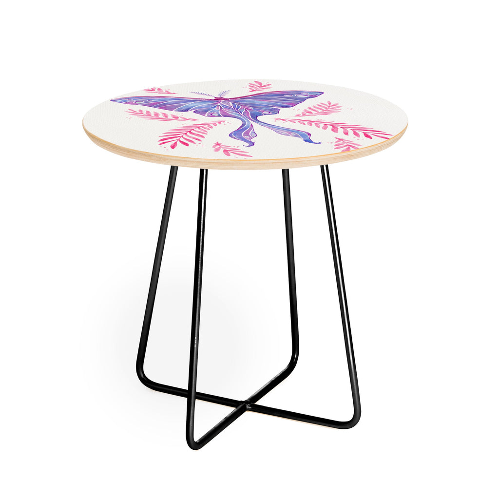 Avenie Luna Moth Blue Violet Round Side Table