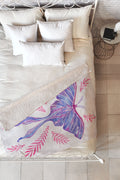 Avenie Luna Moth Blue Violet Fleece Throw Blanket