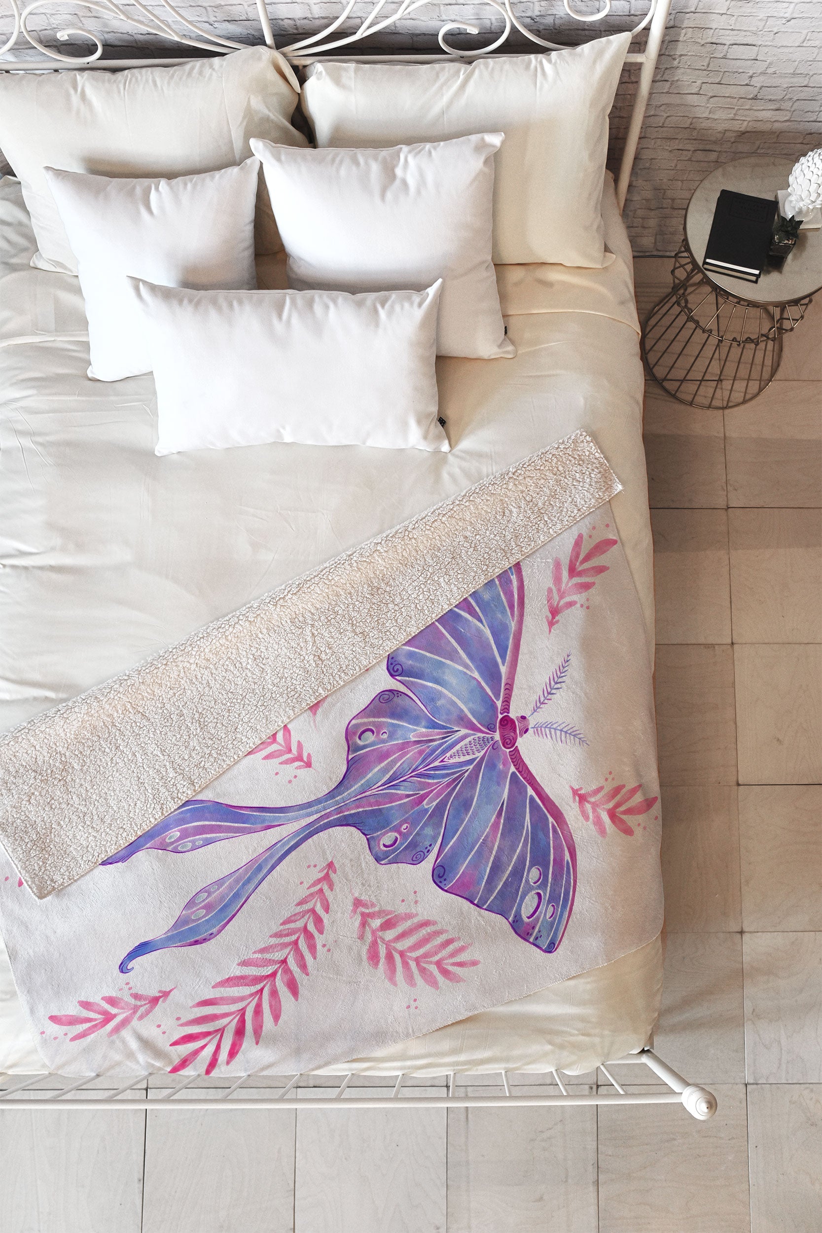 Avenie Luna Moth Blue Violet Fleece Throw Blanket