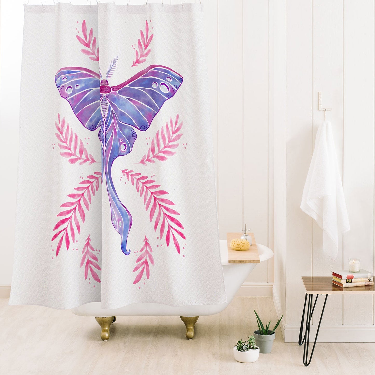 Avenie Luna Moth Blue Violet Shower Curtain
