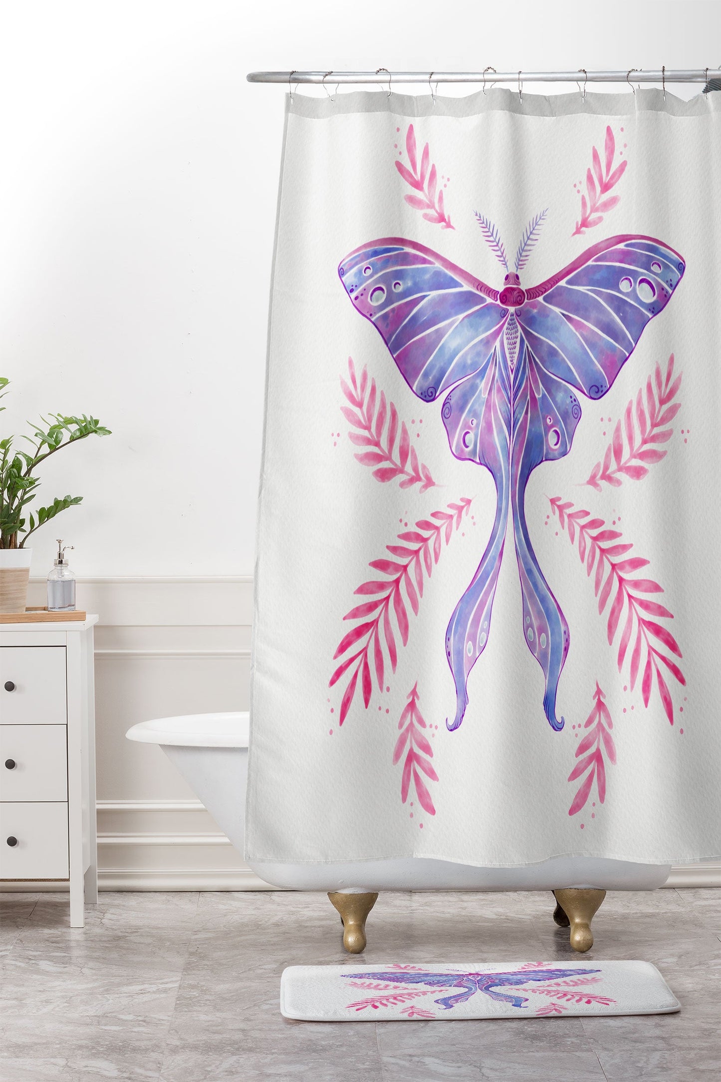 Avenie Luna Moth Blue Violet Memory Foam Bath Mat