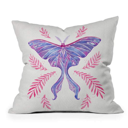 Avenie Luna Moth Blue Violet Outdoor Throw Pillow