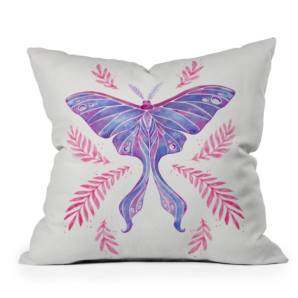 Avenie Luna Moth Blue Violet Outdoor Throw Pillow