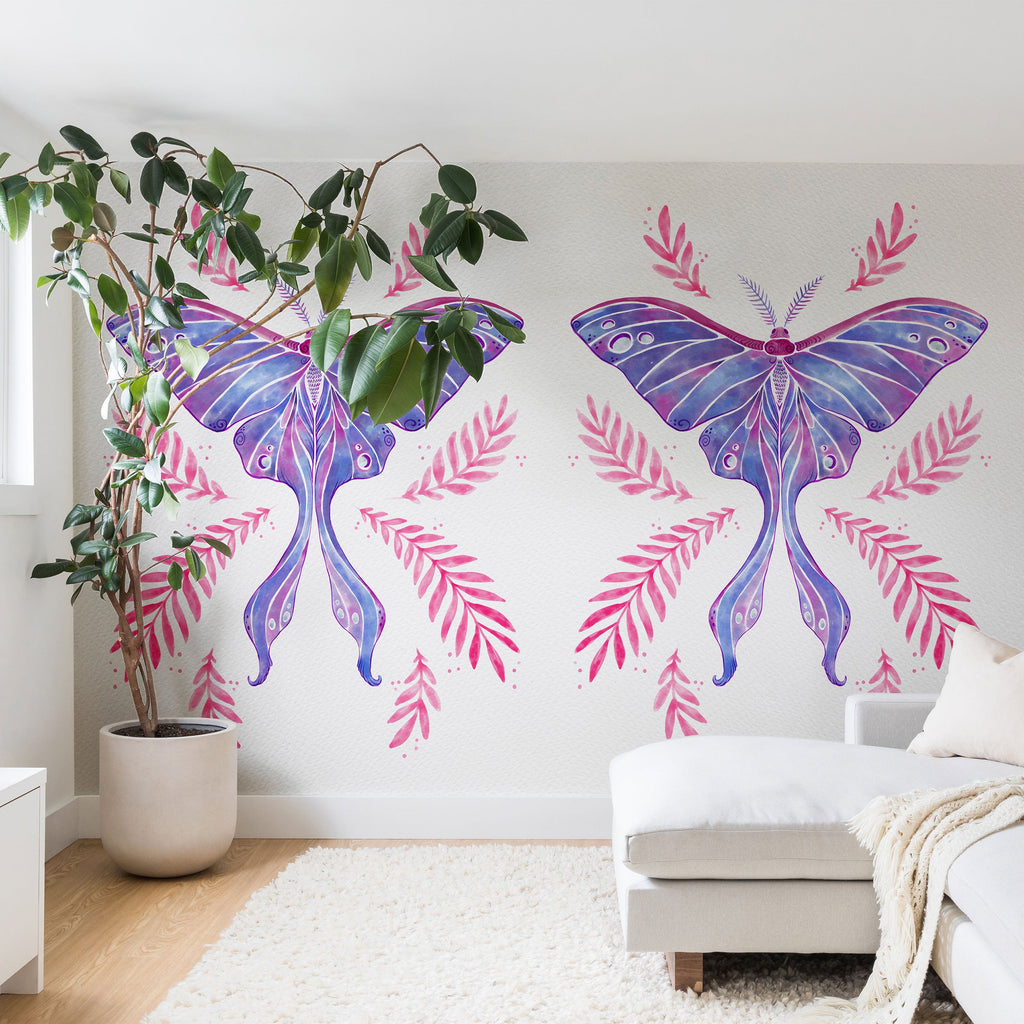 Avenie Luna Moth Blue Violet Wall Mural