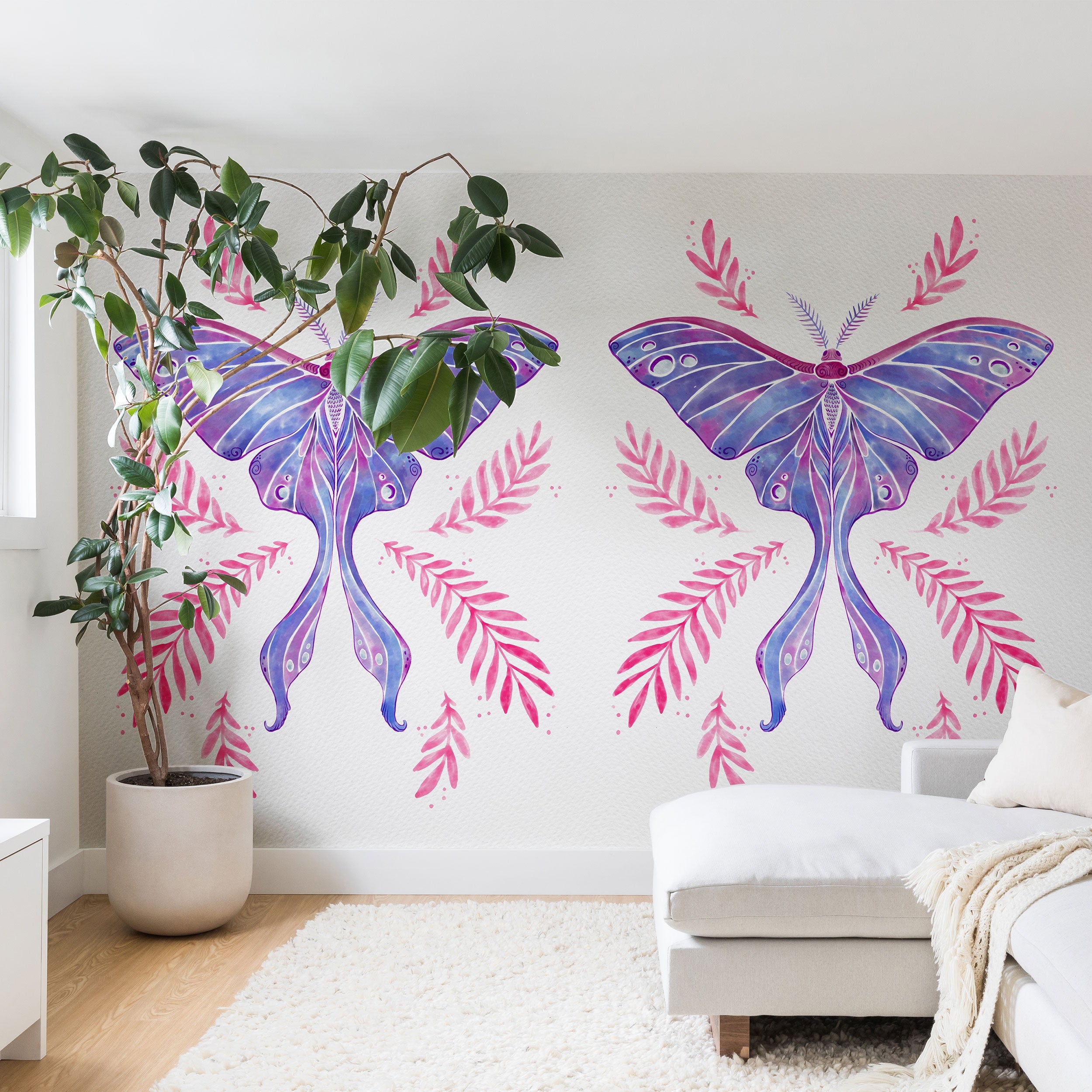 Avenie Luna Moth Blue Violet Wall Mural