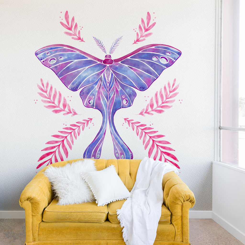 Avenie Luna Moth Blue Violet Wall Mural