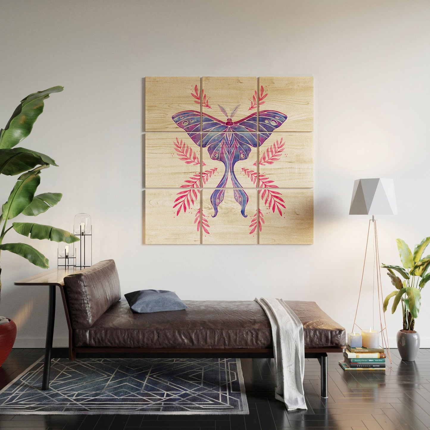 Avenie Luna Moth Blue Violet Wood Wall Mural