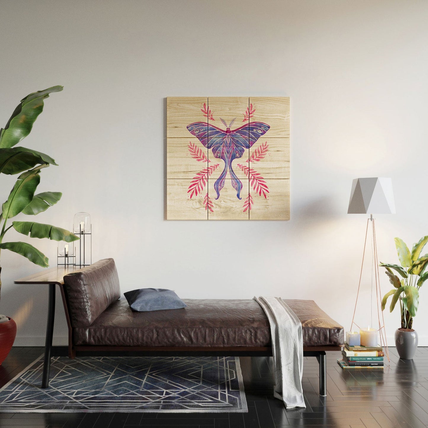 Avenie Luna Moth Blue Violet Wood Wall Mural