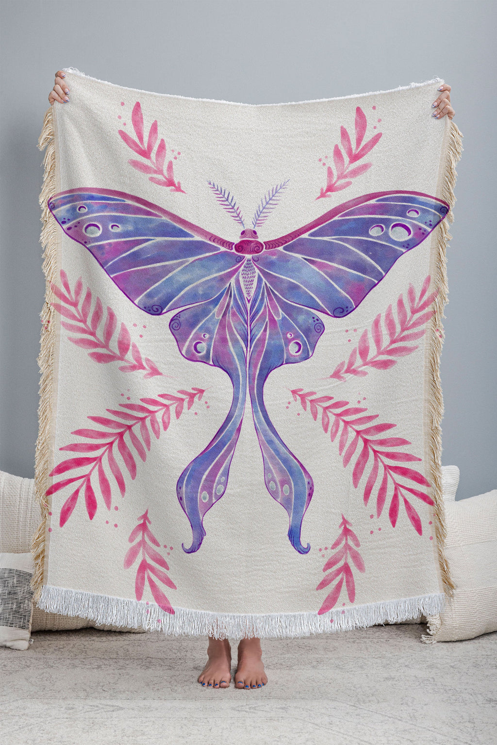 Avenie Luna Moth Blue Violet Throw Blanket