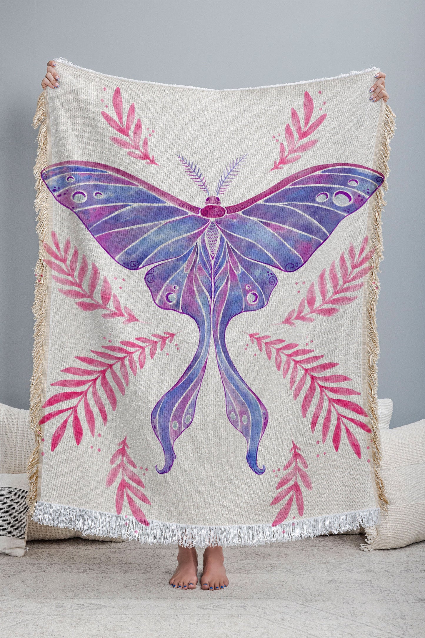 Avenie Luna Moth Blue Violet Throw Blanket